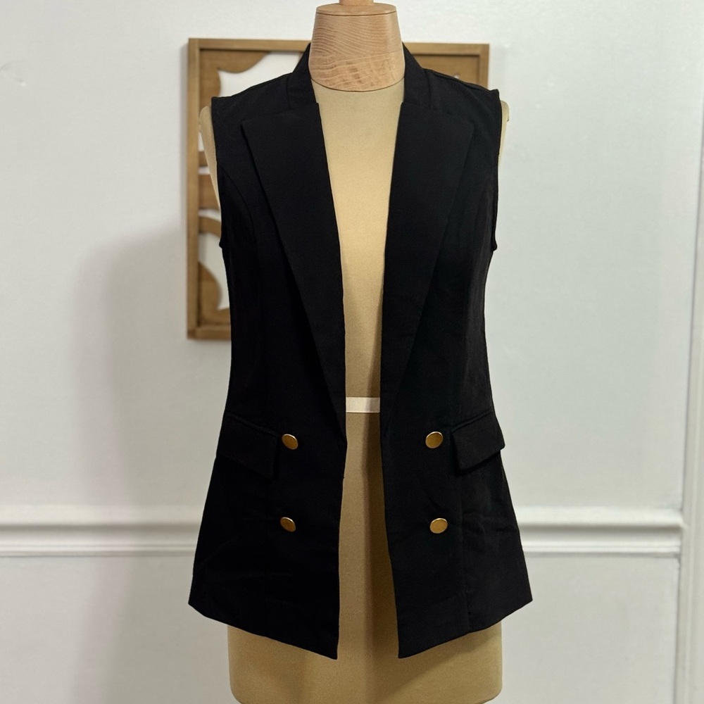 Metaphor Black Women's Vest with Gold Buttons